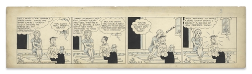 Chic Young Hand-Drawn Blondie Comic Strip From 1934 Titled Dress Rehearsal -- Blondie Lifts Her Spirits by Shopping
